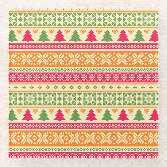 Fairer Isle Style Weihnachten Nahtlos Glasuntersetzer (Vorderseite)
