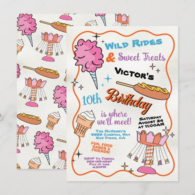 Fairer Karneval Vergnügungspark Circus Geburtstag Einladung (Vorne/Hinten)