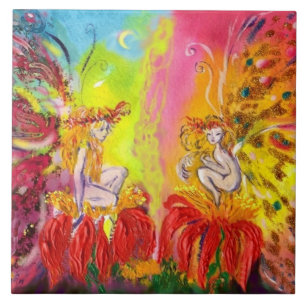 FAIRIEN VON DAWN MIT ROTEN BLUME Fantasy Fliese