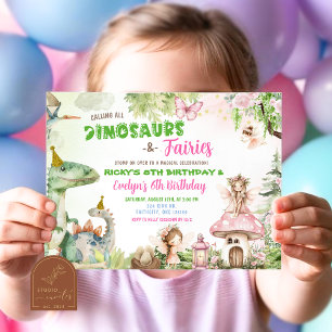 Fairies and Dinosaurier Joint Boy and Girl Birthda Einladung