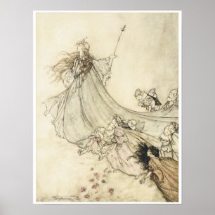 Fairies away, 1908, Vintage Fairy Art Poster