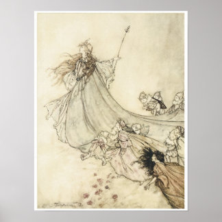 Fairies away, 1908, Vintage Fairy Art Poster