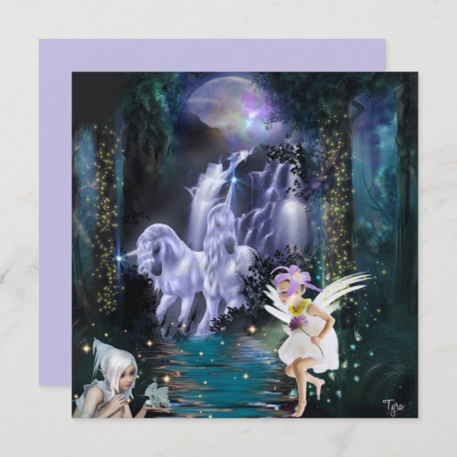Fairies mit Unicorns Fantasy Flat Card (Vorne/Hinten)