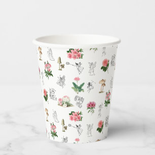 Fairies Pink Floral & Mushroom Faible Muster Pappbecher