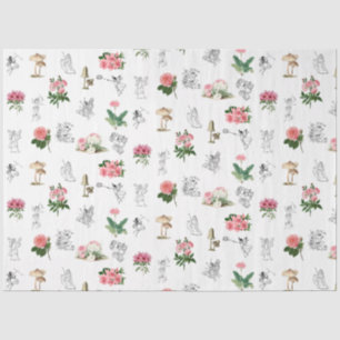 Fairies Pink Floral & Mushroom Faible Muster Seidenpapier