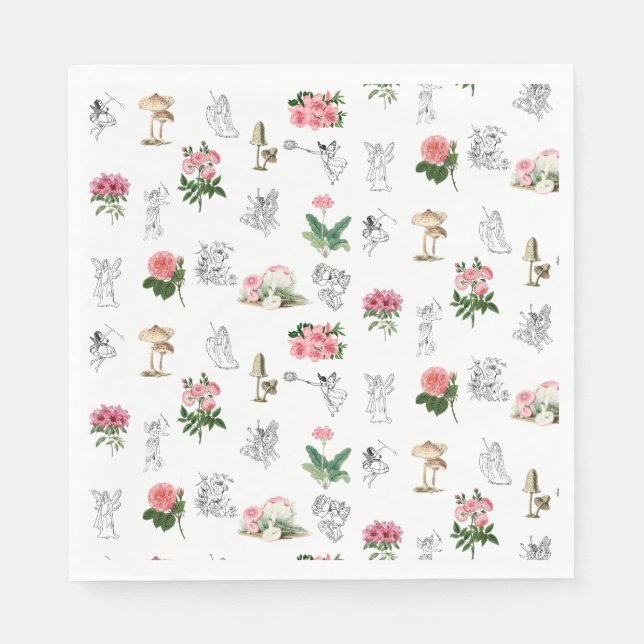 Fairies Pink Floral & Mushroom Faible Muster Serviette (Vorderseite)