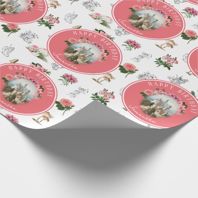 Fairies Pink Floral Mushroom Fairy Castle Birthday Geschenkpapier (Ecke)