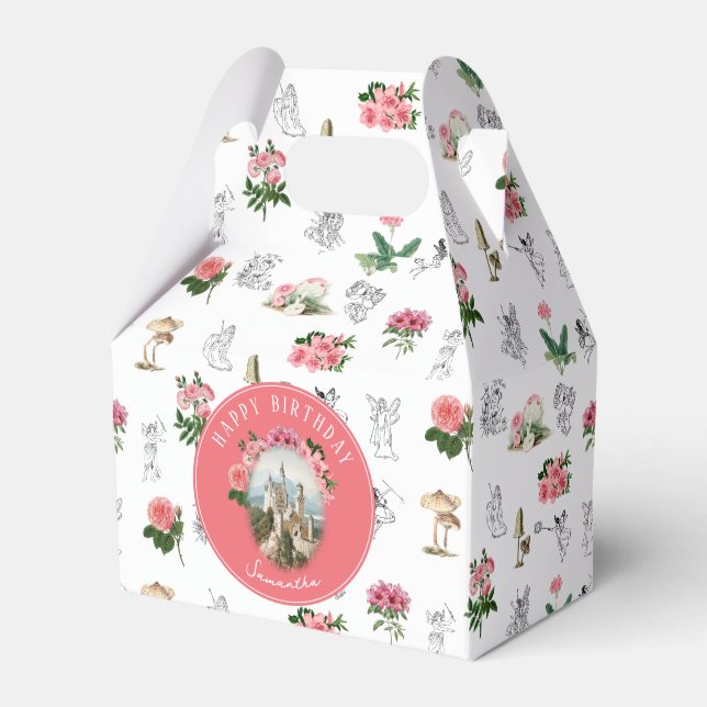 Fairies Pink Floral Mushroom Fairy Castle Birthday Geschenkschachtel (Vorderseite)