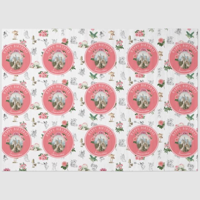 Fairies Pink Floral Mushroom Fairy Castle Birthday Seidenpapier (Vorderseite)