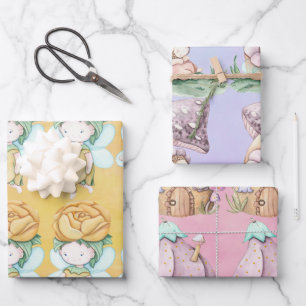 Fairies Pink Lila-Gelb-Umschlagpapier Geschenkpapier Set