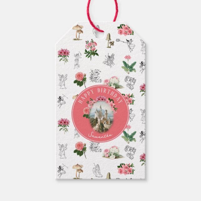 Fairies Rosa Blumenstrauß Pilz-Pilz Fairy Burg Geb Geschenkanhänger (Vorderseite)