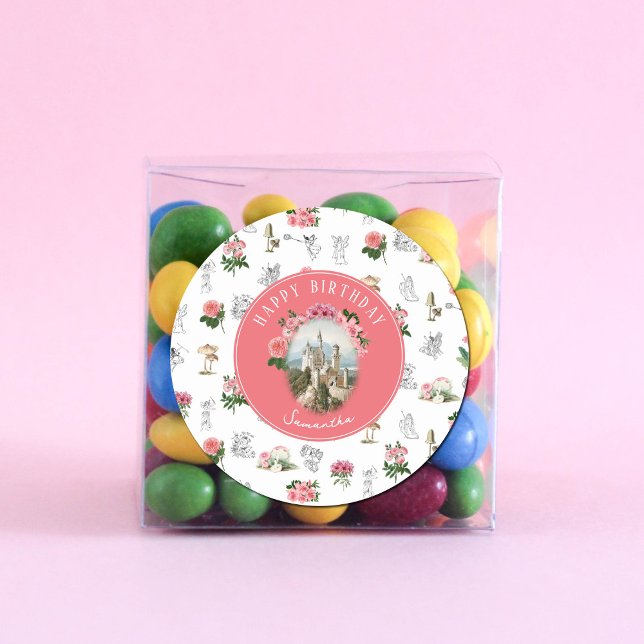 Fairies Rosa Blumenstrauß Pilz-Pilz Fairy Burg Geb Runder Aufkleber (Fairies Pink Floral Mushroom Fairy Castle Birthday Classic Round Sticker)
