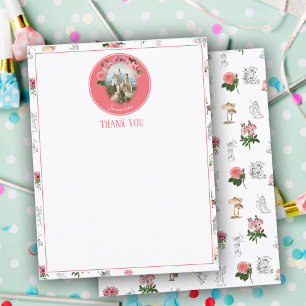 Fairies Rosa Mushroom Fairy Castle Monogram Dankeskarte