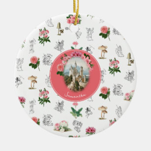 Fairies Rosa Mushroom Fairy Castle Monogram Keramik Ornament