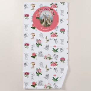 Fairies Rosa Mushroom Fairy Castle Monogram Strandtuch