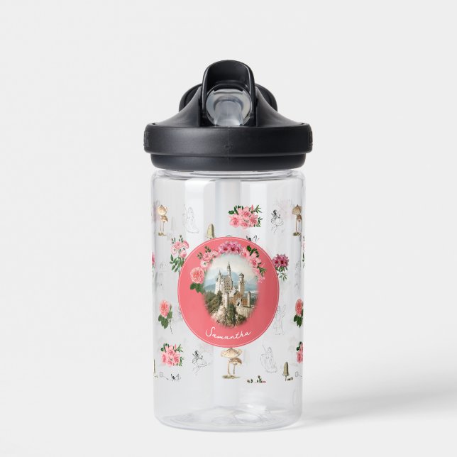 Fairies Rosa Mushroom Fairy Castle Monogram Trinkflasche (Vorne)
