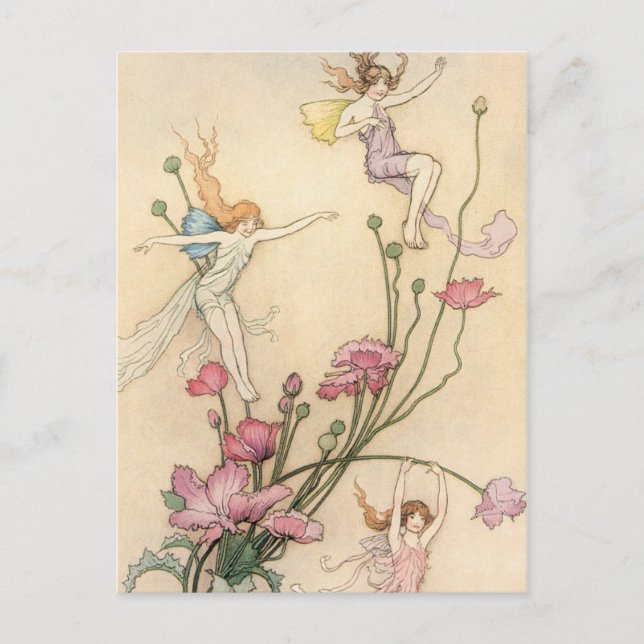 Fairies springen auf Blume Postkarte (Vorderseite)
