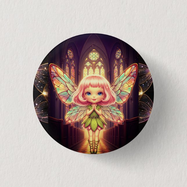 Fairies, stained glass, cathedrals, fantasy,Prayer Button (Vorderseite)