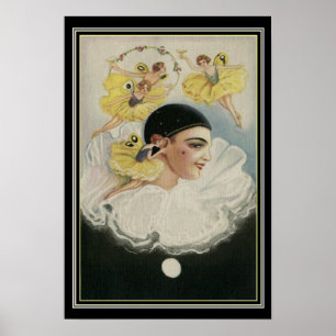 " Fairies tanzen um Pierrot" Art Deco Print Poster