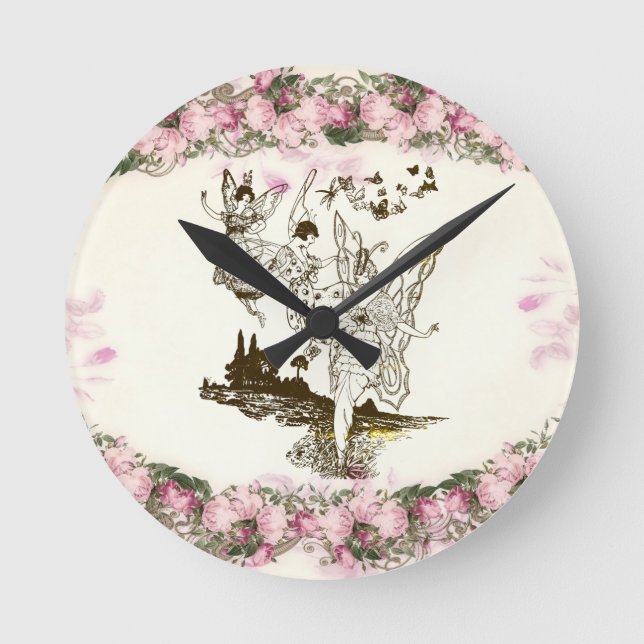Fairies tanzen Vintage Blume    Runde Wanduhr (Vorderseite)