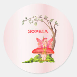 Fairies Thema Niedliche Geburtstag Pink Green Runder Aufkleber