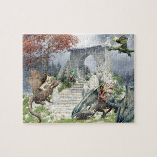 Fairies und Baby Dragons Fantasy Landscape Puzzle