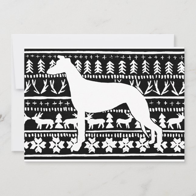 Fairisle Sighthound Weihnachts Linocut Karte (Vorderseite)