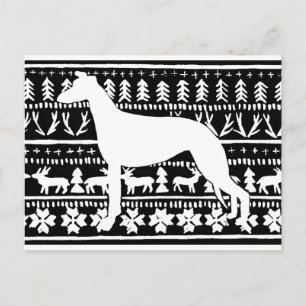 Fairisle Sighthound Weihnachts Linocut Postkarte