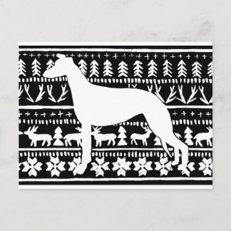 Fairisle Sighthound Weihnachts Linocut Postkarte