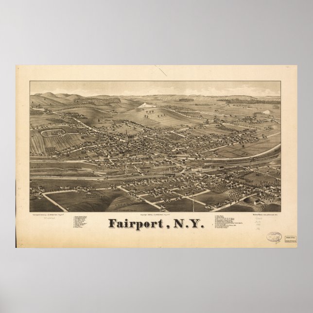 Fairport New York 1885 Antique Panoramabalkarte Poster (Vorne)