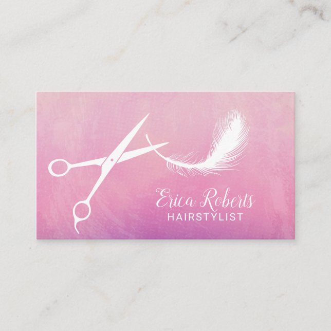 Fairstylistische Schere & Feder Elegantes Watercol Visitenkarte (Vorderseite)