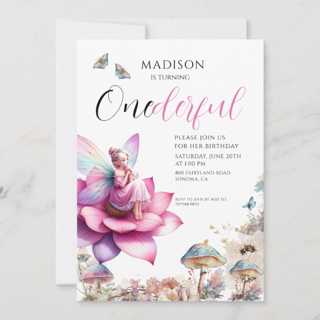 Fairy 1. Geburtstag verzauberter Wald Einladung (Vorderseite)
