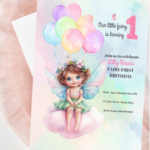 Fairy 1. Geburtstagseinladung, Fee auf einer Wolke Einladung