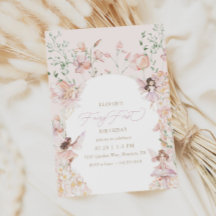 Fairy 1. Pink Floral Girls Geburtstag