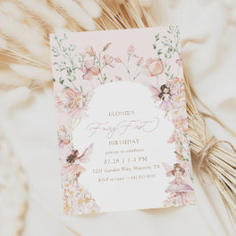 Fairy 1. Pink Floral Girls Geburtstag Einladung