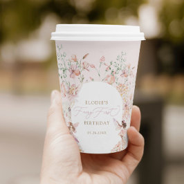 Fairy 1. Pink Floral Girls Geburtstag Pappbecher