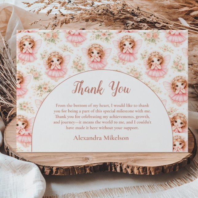 Fairy 1st Birthday Pink Garden Dankeskarte (Von Creator hochgeladen)
