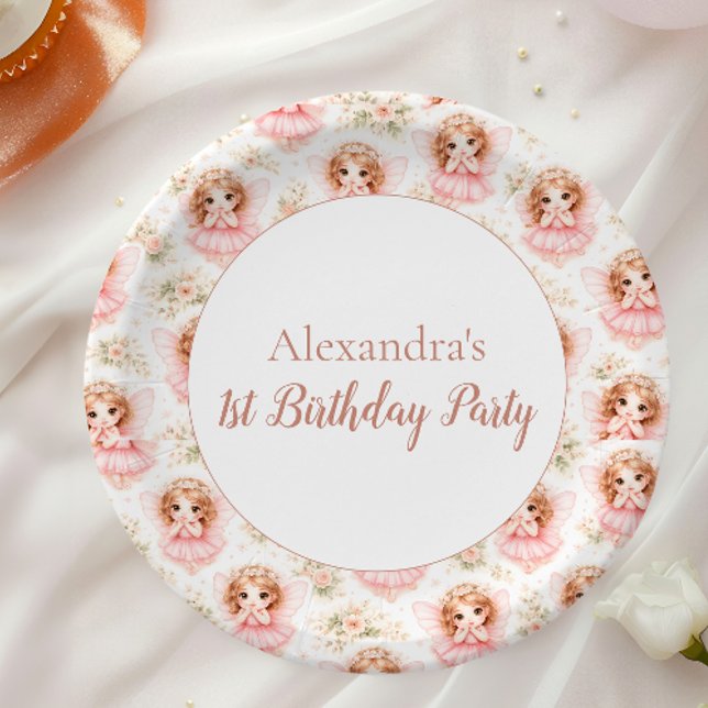 Fairy 1st Birthday Pink Garden Pappteller (Von Creator hochgeladen)