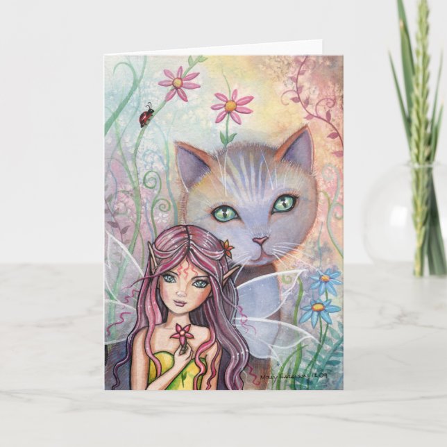 Fairy and Cat Greeting Card von Molly Harrison Karte (Vorderseite)