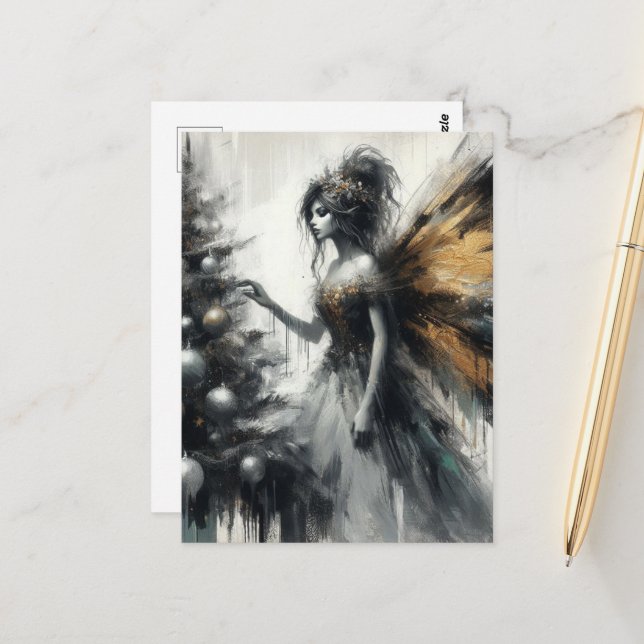 Fairy and Christmas Tree Glitch Postkarte (Vorderseite/Rückseite Beispiel)