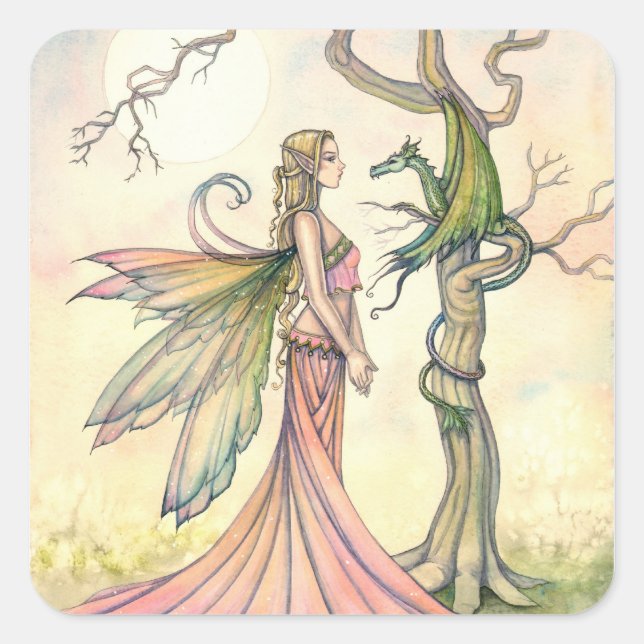 Fairy and Dragon Fantasy Art Stickers (Vorderseite)