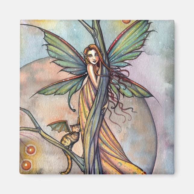 Fairy and Fairy Cat Magnet von Molly Harrison (Vorne)