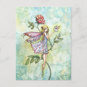 Fairy and Little Winged Bunny Fantasy Art Postkarte