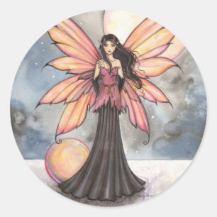 Fairy and Moon Fantasy Art Runder Aufkleber