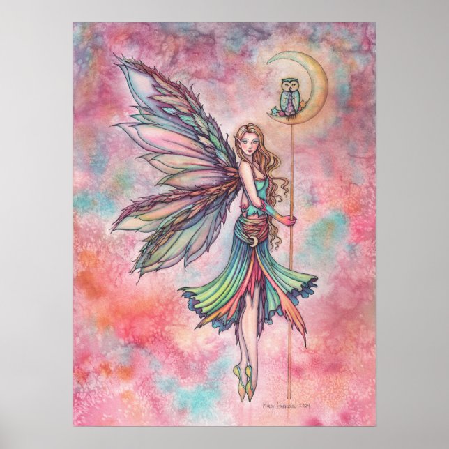 Fairy and Owl Fantasy Artwork von Molly Harrison Poster (Vorne)