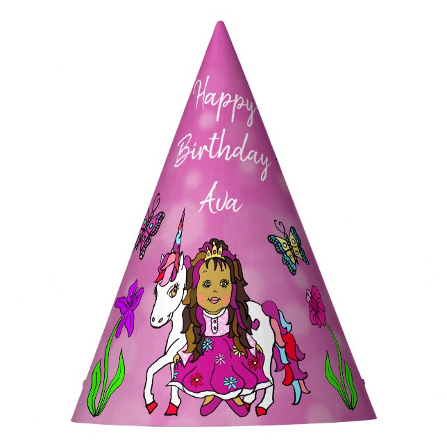 Fairy and Unicorn Birthday Hat Partyhütchen (Vorderseite)