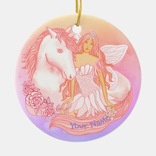 Fairy and Unicorn Keramik Ornament (Vorne)