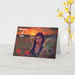 Fairy at Sunset in a field of poppies Fantasy Art Karte