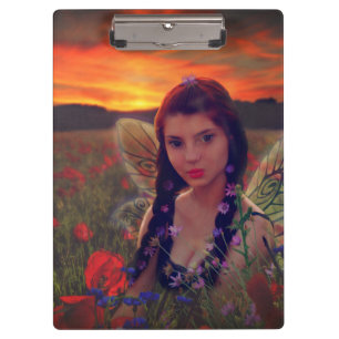Fairy at Sunset in a field of poppies Fantasy Art Klemmbrett