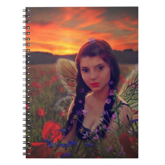 Fairy at Sunset in a field of poppies Fantasy Art Notizblock (Vorderseite)